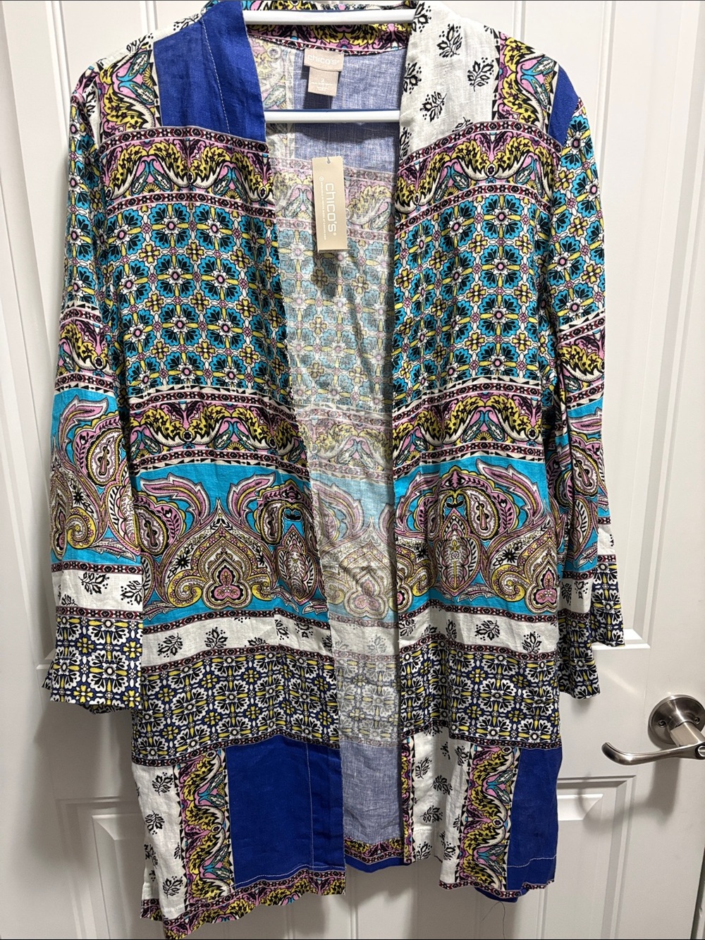 Chico’s NWT Printed Linen Topper Jacket Size 2 Multicolor